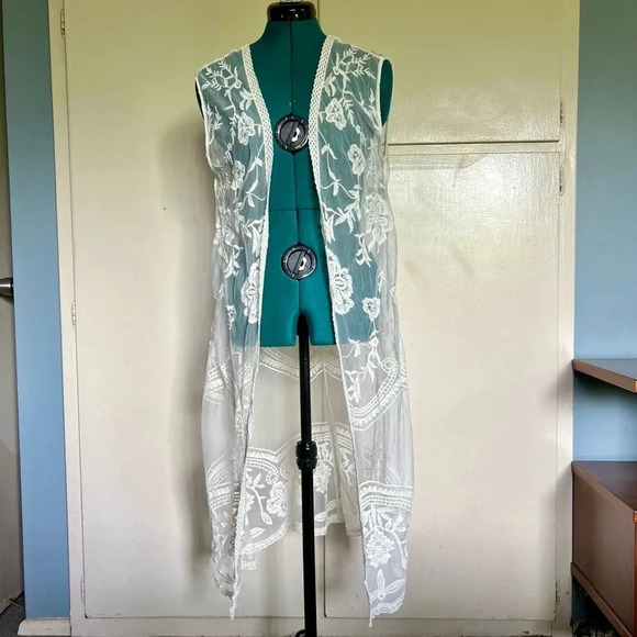 Ember Sheer Lace Sleeveless Kimono Cardigan Size Small - Picture 1 of 8